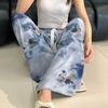 Damen-Blumen-Baumwoll-Seiden-Pyjama - Große Größen, Sommer, Leicht, Für draußen, Gerades Bein, Lockerer Schnitt