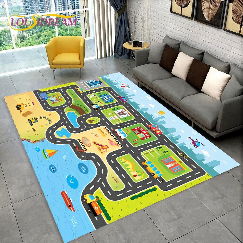 Highway City Child Playmat Large Carpet Rug for Home Living Room Bedroom Sofa Doormat Decor Kid Play Area Rug Non-slip Floor Mat