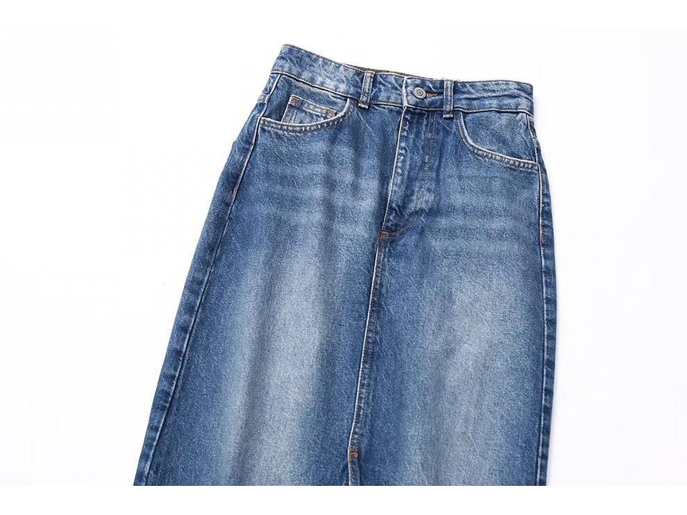European & American Women's High-Waist Denim Midi Skirt with Slit Design for Summer 