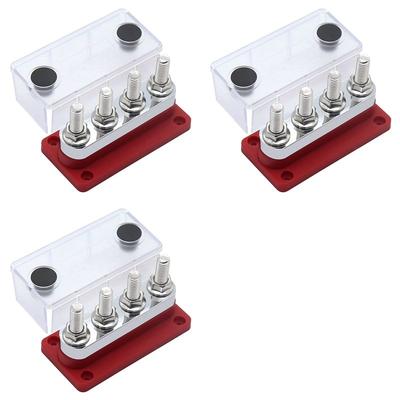 ABYN-3X 600A Bus Bar 4-Stud (3/8 Inch) M10 High Current Copper Busbar Terminal Block Marine DC 12V 24V 48V With Cover(Red)