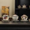 Beige Ru Kiln Three-Color Cover Bowl, Single Tea Bowl, Not Hot, High-End Kung Fu Tea Set, Guofeng Cat Ceramic Cup With Lid