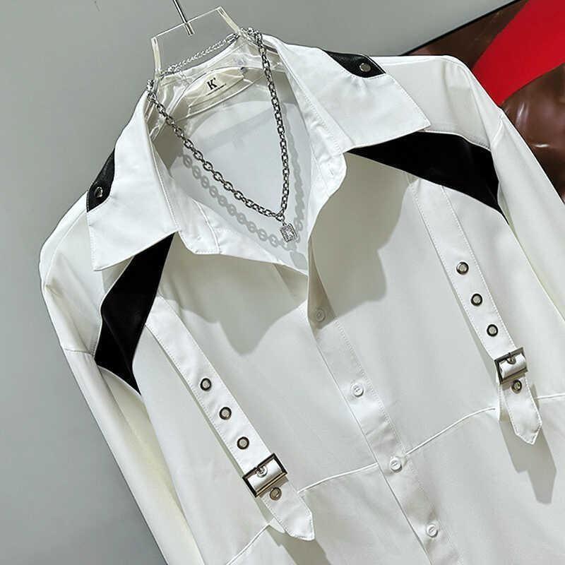 Camisa Negra para Hombre Estilo Hip Hop con Correas de Ojales Manga Larga Top Casual
