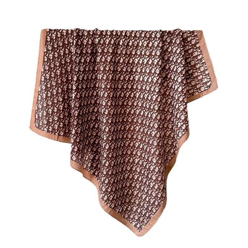 Korean Alphabet Versatile Professional 90Cm Imitation Silk Large Square Scarf Retro Printed Shawl Herringbone Scarf Headscarf Female