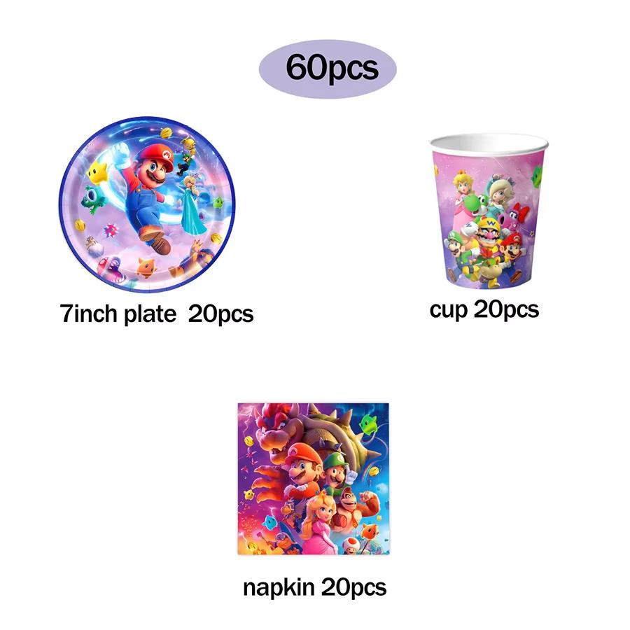Super Mario Birthday Party SuppliesSet-Theme Inclusive Balloons Cake Topper BannerTableware Paper Plates & Napkins for Christmas