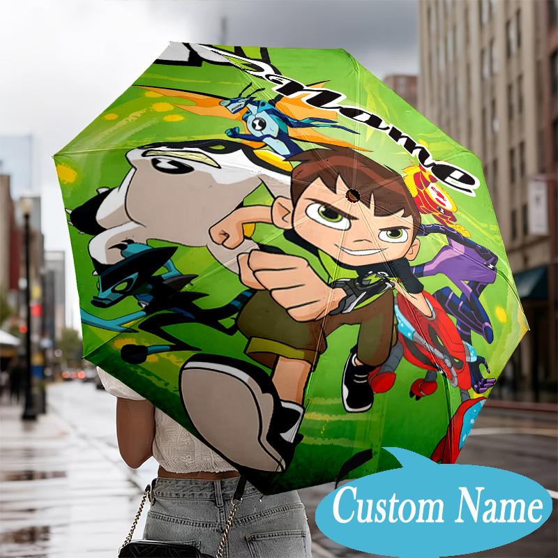 Custom Name Ben Alien Force Umbrella Folding Umbrella, Automatic Umbrella - 8-Frame for Travel, Casual Lightweight Personalized Gifts
