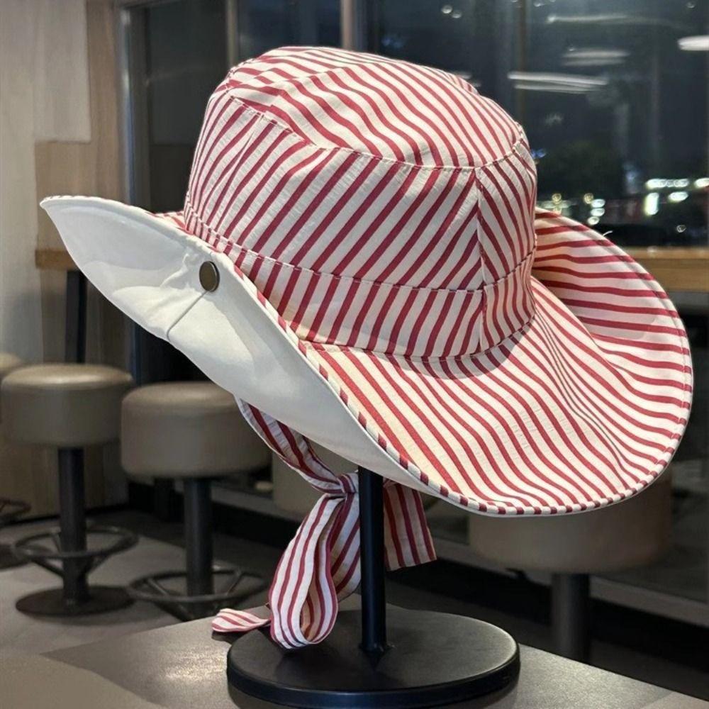Fashion UV Protection Bucket Hat Striped Wide Brim Fishermen Cap Breathable Foldable Sunshade Hat