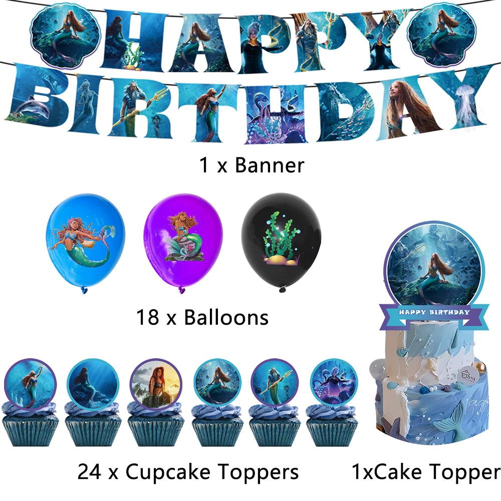 

44pcs Banner, Cake Topper, Balloon Decor For Little Mermaid theme Birthday Party