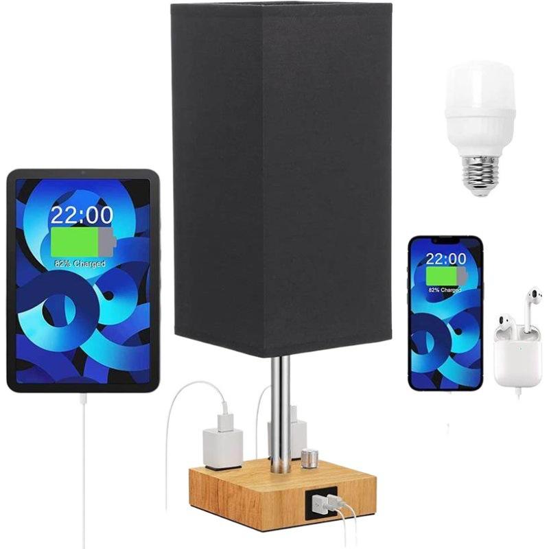 Cross-border exclusive square cloth cover log color table lamp knob infinite dimming A+C USB AC