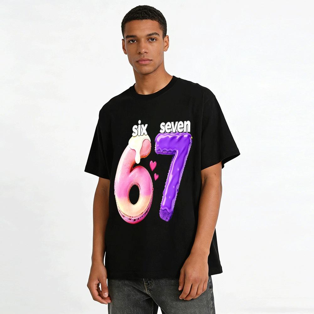 Macaron Style Number 67 Print Casual Tee For Adults Kids Pure Cotton T-shirt