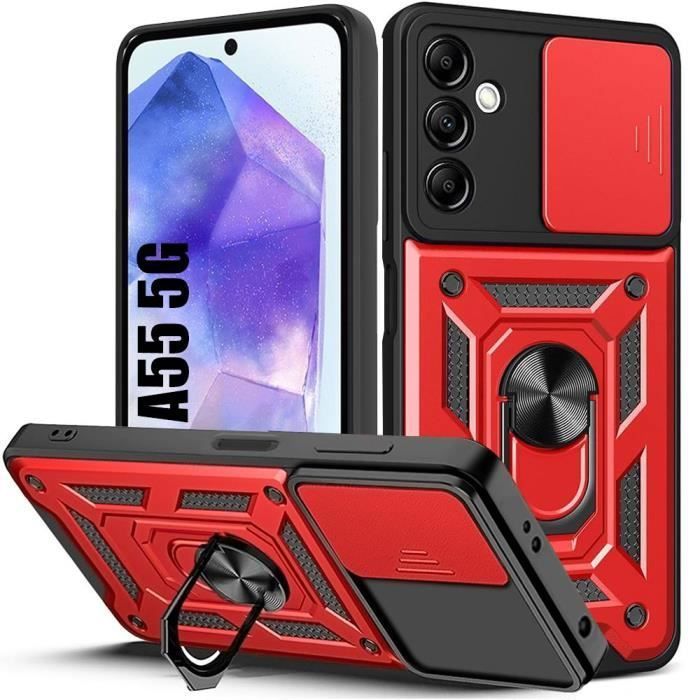 Coque de protection - Booling - pour Samsung Galaxy A55 5G - Antichoc en PC + TPU - Support Métal - Rouge