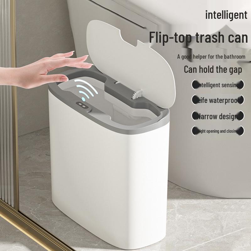 Smart Bathroom Sensor Trash Can - Quiet Flip-Top with Gentle Open/Close
