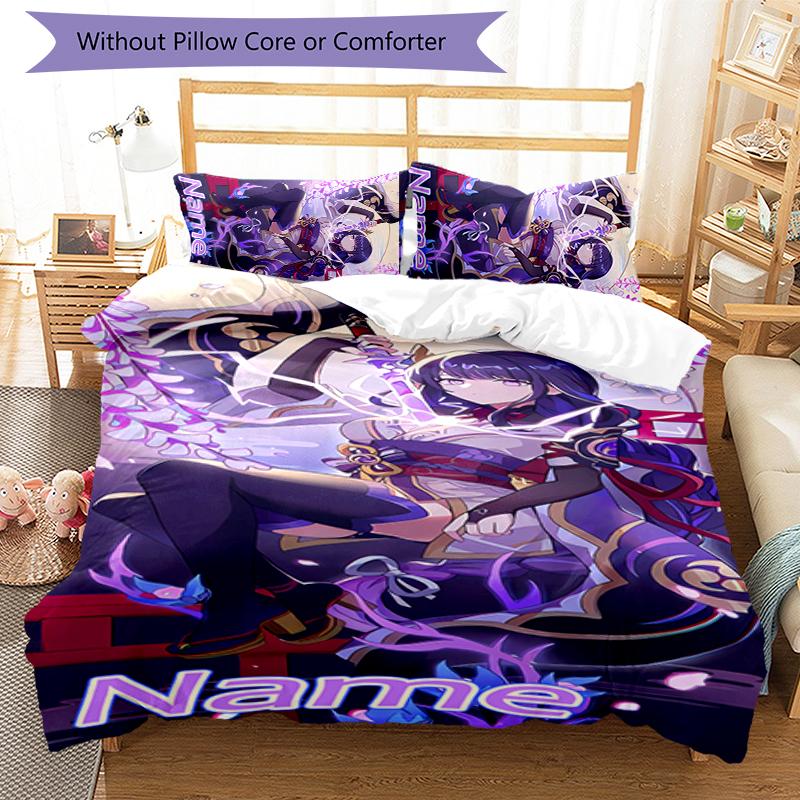 3pcs Custom Name Genshin Impact Balzebub Bedding Set Duvet Cover Closure Includes 1 Duvet Cover & 2 Pillowcases for All Seasons Bedroom Decor