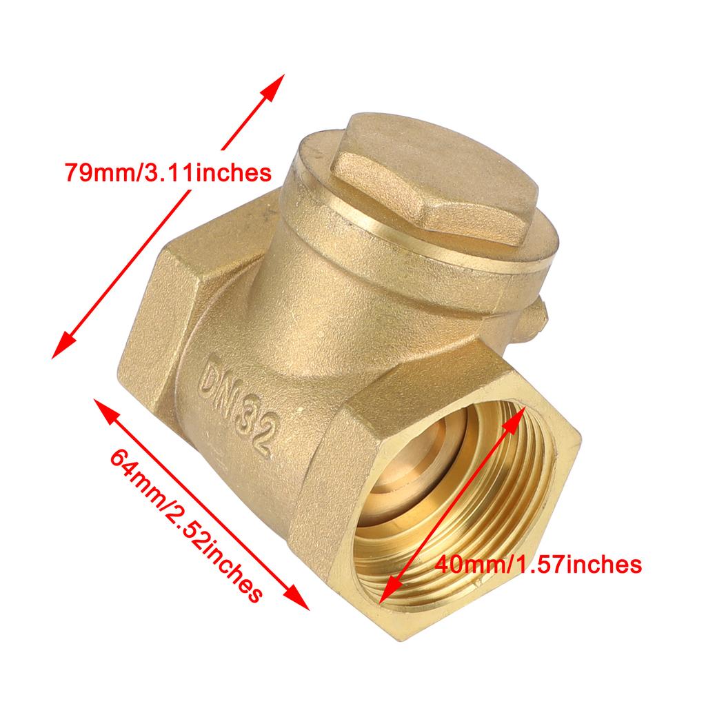1-1/4" NPT Brass Water Oil Gas Swing Check Valve Threaded Plumbing Fitting