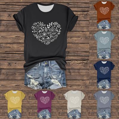 Women's Casual Printed T-Shirt Round Neck Pullover Short Sleeve Top