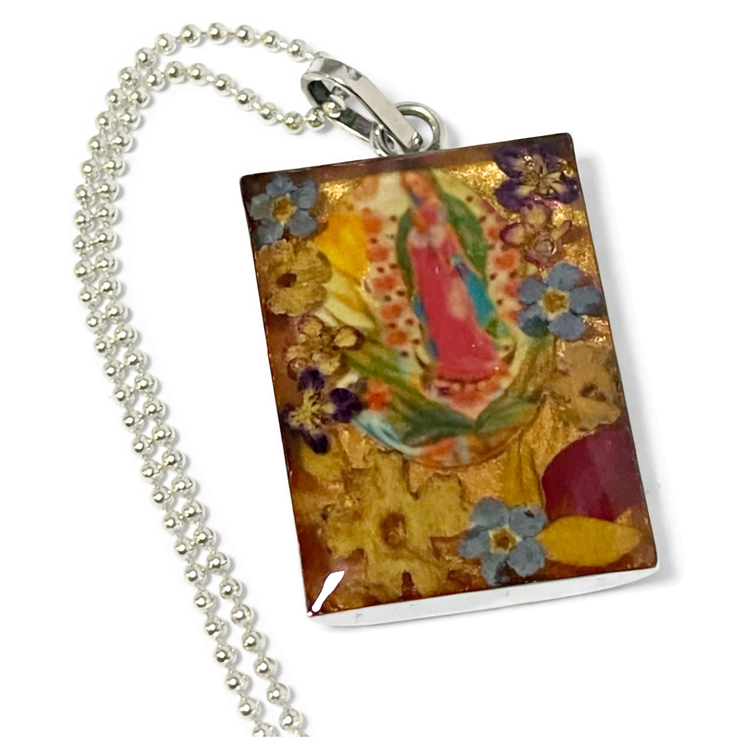 SILVER925 Our Lady of Guadalupe Pendant Necklace, Mexico 925 Ball Chain Necklace with Pendant Top, Mexican Jewelry, Catholic, Mexican, Christian,
