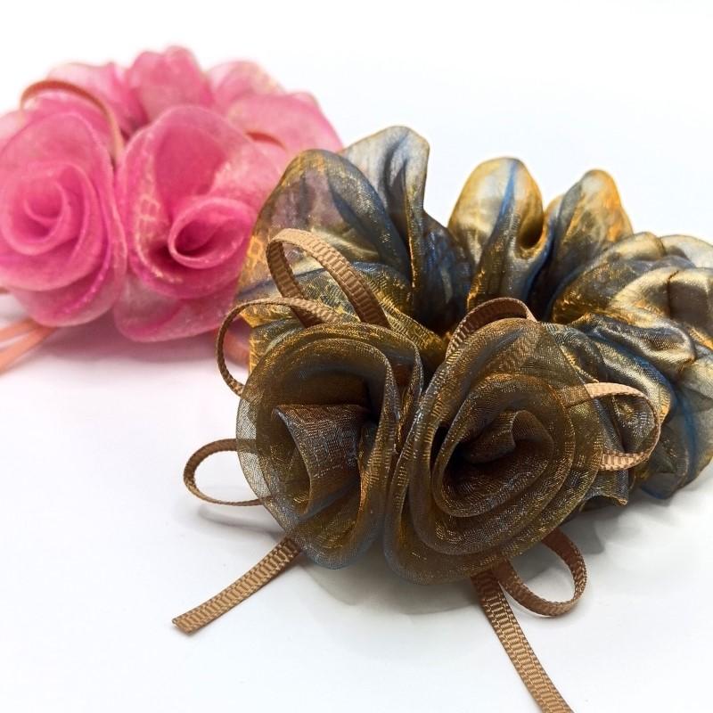 Korean Style High-end Rose Flower Scrunchie Fashionable Floral Hair Accessory Rose Flower Hair Tie Set  Rose Hair Scrunchie