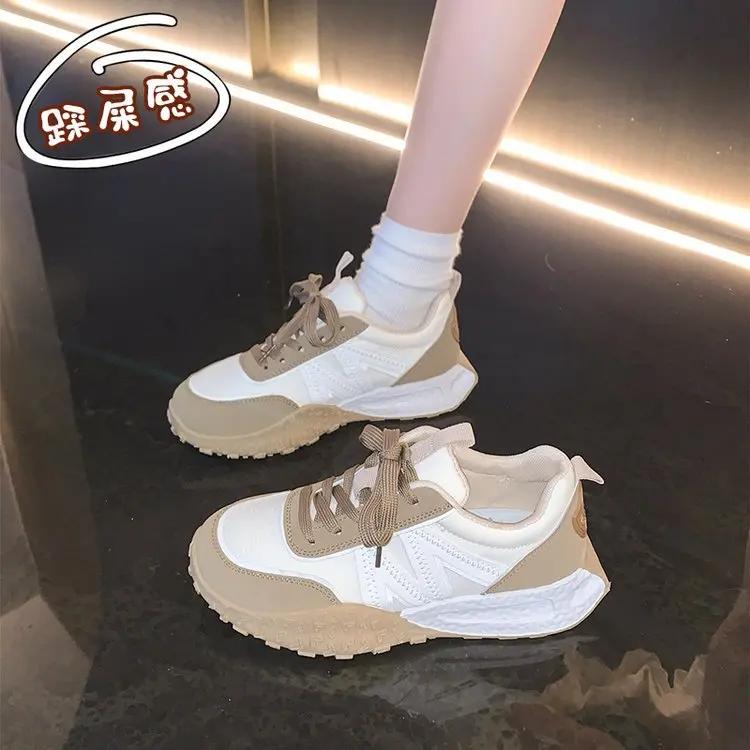 

Новые женские кроссовки Осенняя мода Пэчворк Шнуровка Девушки Спортивная обувь Повседневная Толстая подошва Уличная ходьба Женская Вулканизированная обувь 40