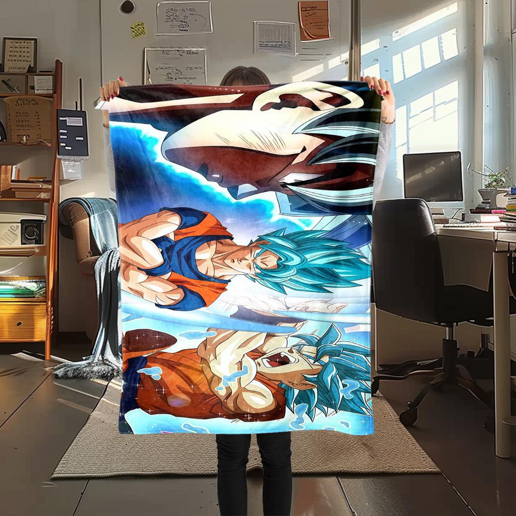 1 ks Flanelová deka s potiskem Dragon Ball Super, Vysoce kvalitní, Pro všechna roční období, Domácí dekorace, Teplo a pohodlí, Perfektní jako vánoční dárky