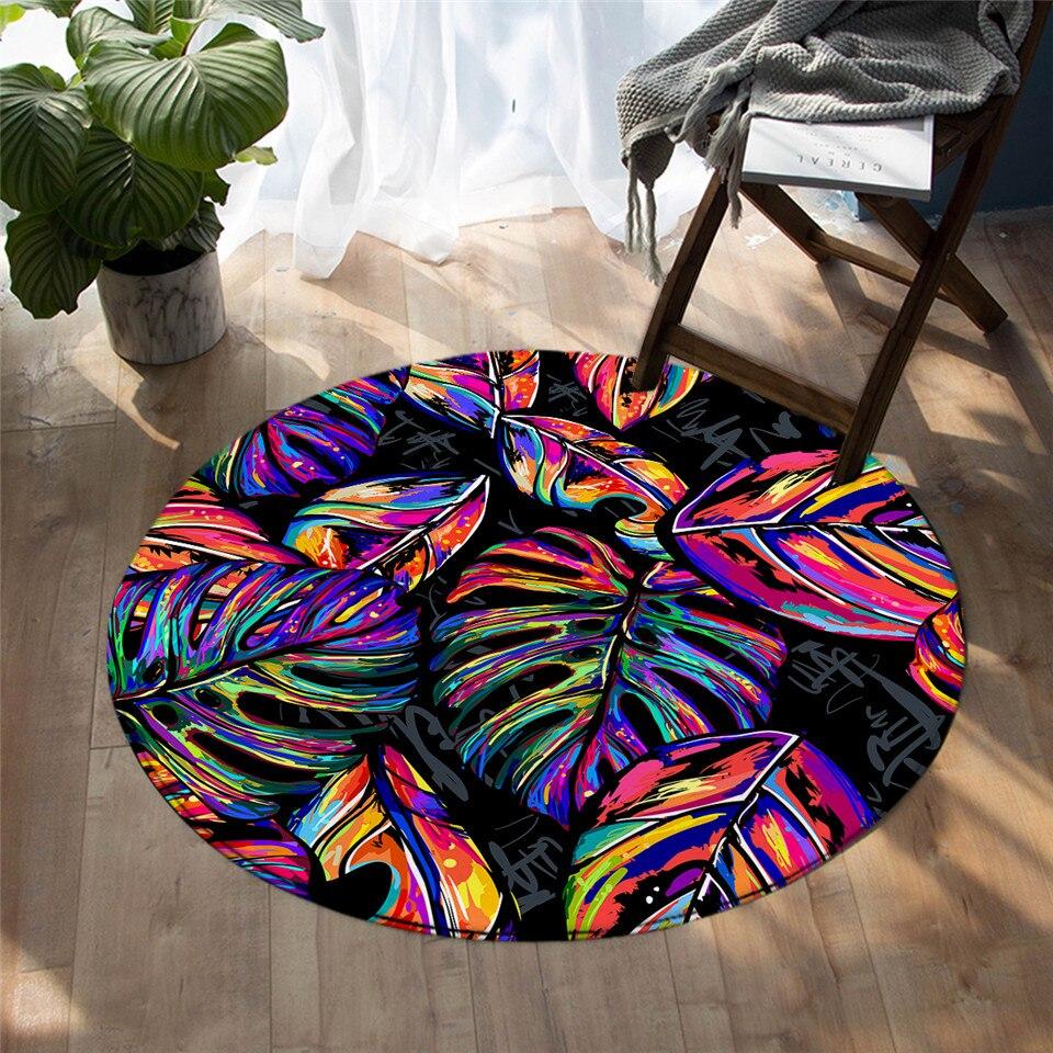 BeddingOutlet Flowers Bedroom Floor Mat Green Leaves Round Carpet Tropical Plants Rug Floral Living Room