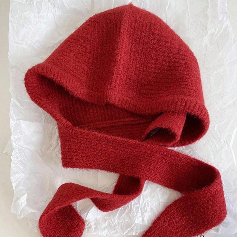 

1pc Women Drawstring Faux Collar Balaclava Hat,Outdoor Ski Warm Knitted Face Neck Protective Hooded Cape,Suitable for Dailywear красный