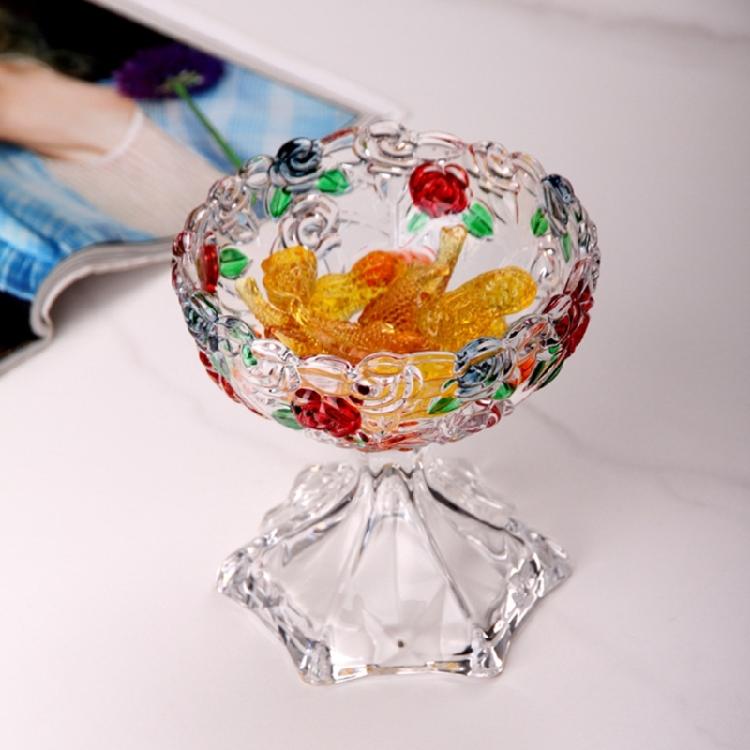 Classical Embossed Floral Glass Serving Bowl Storage Dish Tray For Dry Fruits And Centerpieces Decoration