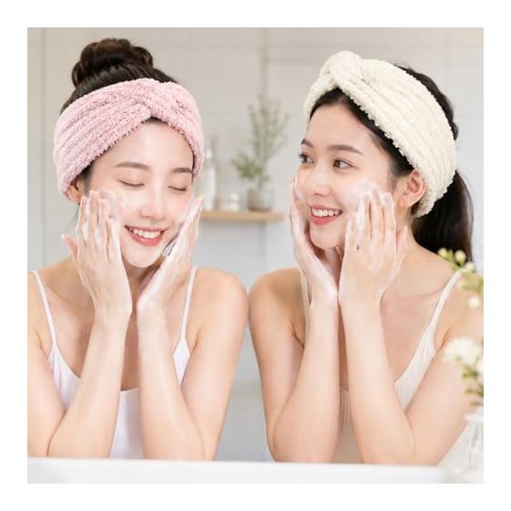 Hair Band, Face Wash, Hair Turban, Hair Cap for Men and Women, for Face Washing, Microfiber, Cute, Soft, for Bathing, Makeup, Set of 2 (pink + Beige)