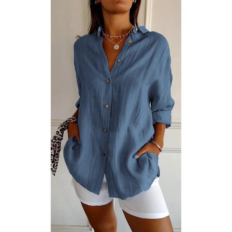 Women's Solid Color Long Sleeve Button-Up Shirt