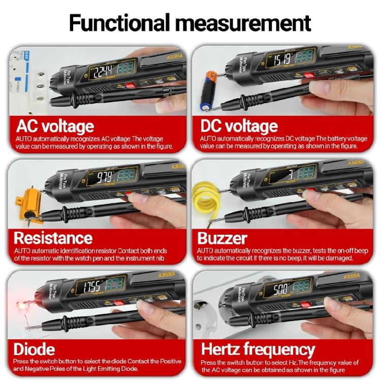 Pen Type Digital Multimeter LCD Display Ohmmeter Capacitance Diode Check Voltages Tester with Probes for Electronic
