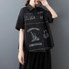 DIMANAF 2026 Plus Size New Spring Summer Blouse Short Sleeve Casual Shirt Women Loose Tops Shirts Cotton Black Print