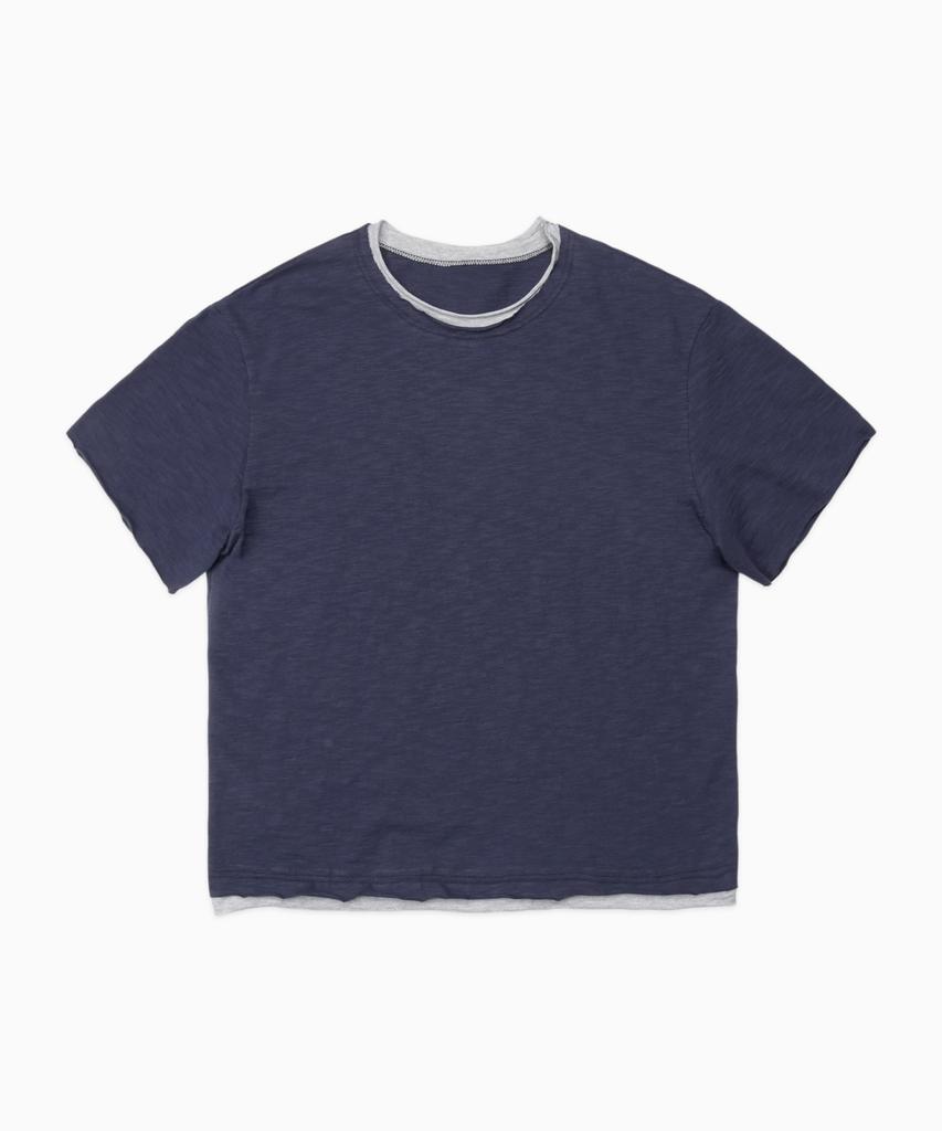 DOFFJASON Cutoff Layered Slub T-Shirt Navy