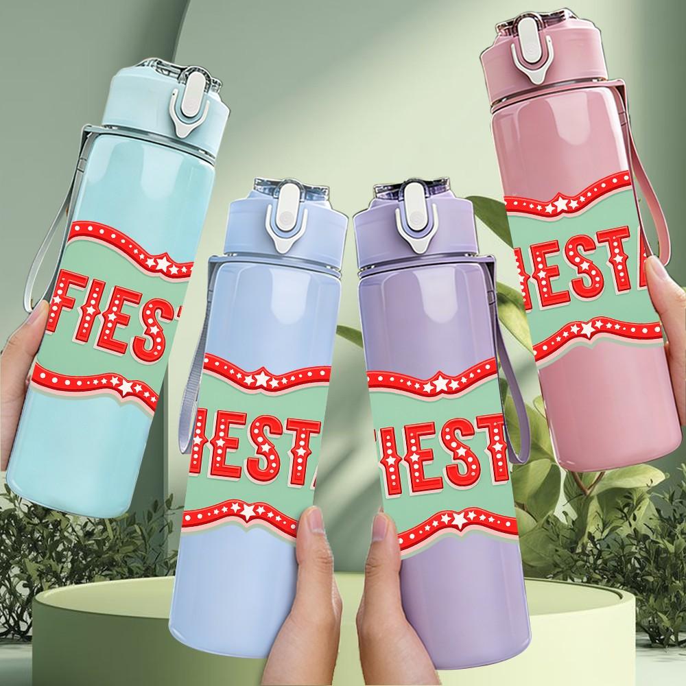 1PC Fiesta Red Vintage Badge Print 750ml Color Plastic Sports Water Bottle Leakproof Flip Straw Lid Suitable for Sports Office Home Use