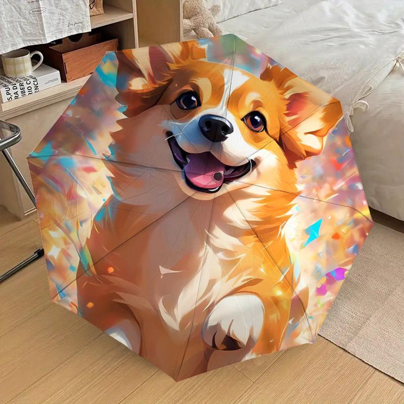 1pc Happy Corgi Celebration Umbrella with Plastic Handle,Suitable for All Seasons Home Travel Outdoor UmbrellaDD280