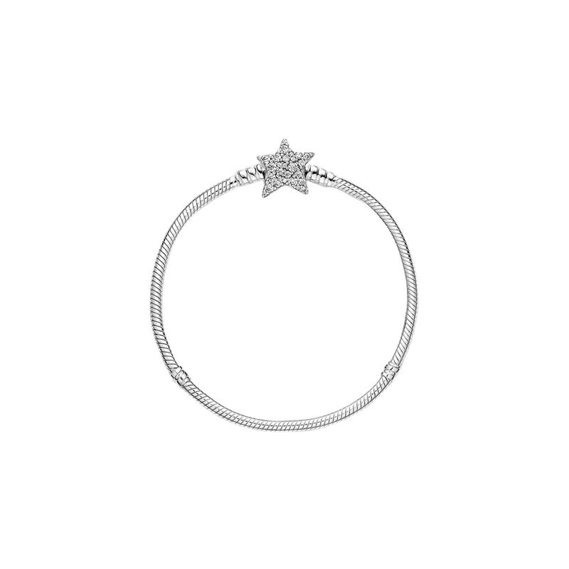 Pandora Asymmetric Star Buckle Snake Bone Chain 925 Silver Bracelet Women's Style 599639C01