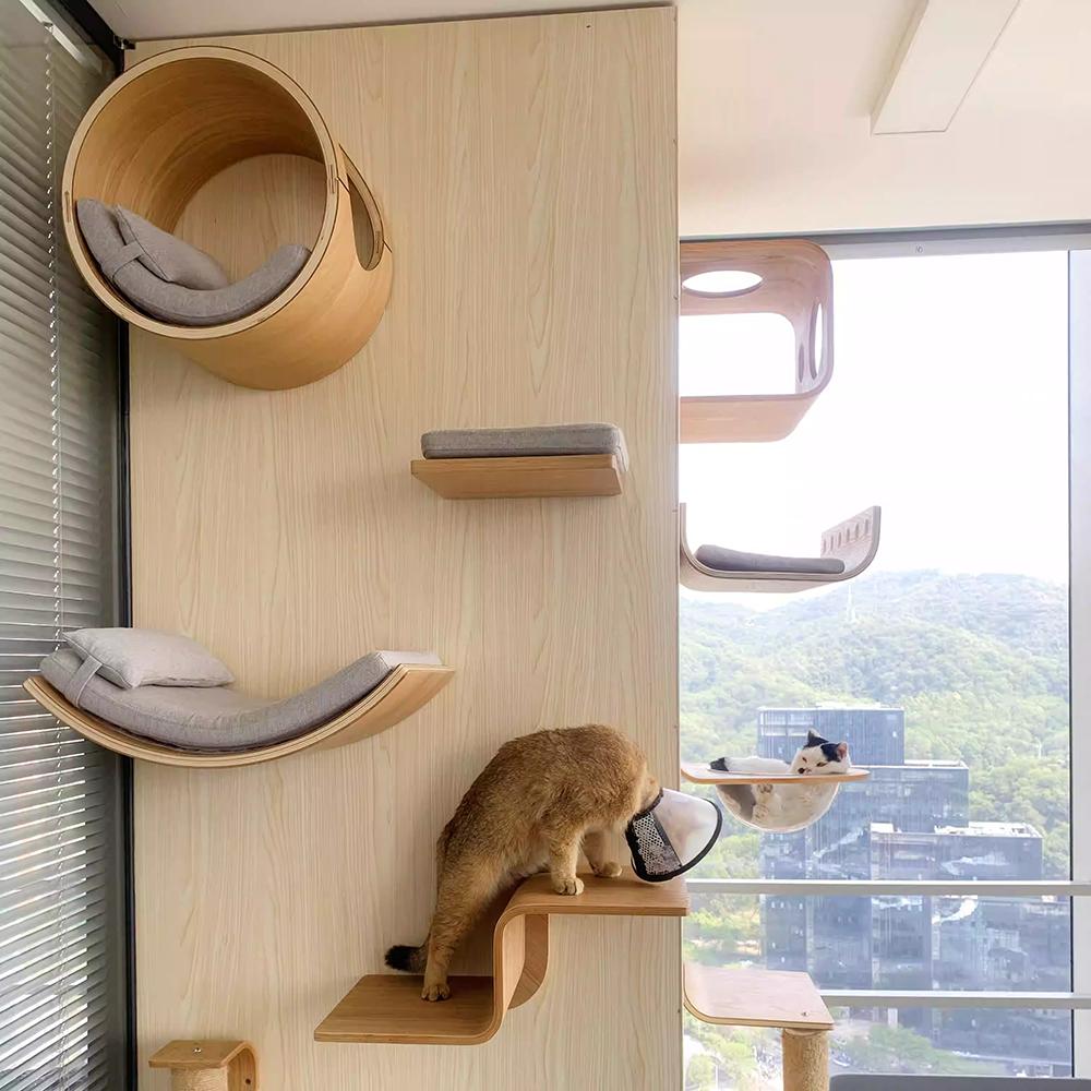 Wall Mounted Cat Shelves Scratching Climbing Posts Cat Tree Furniture Indoor Hammock Perches for Cats Playing Claw Grinding