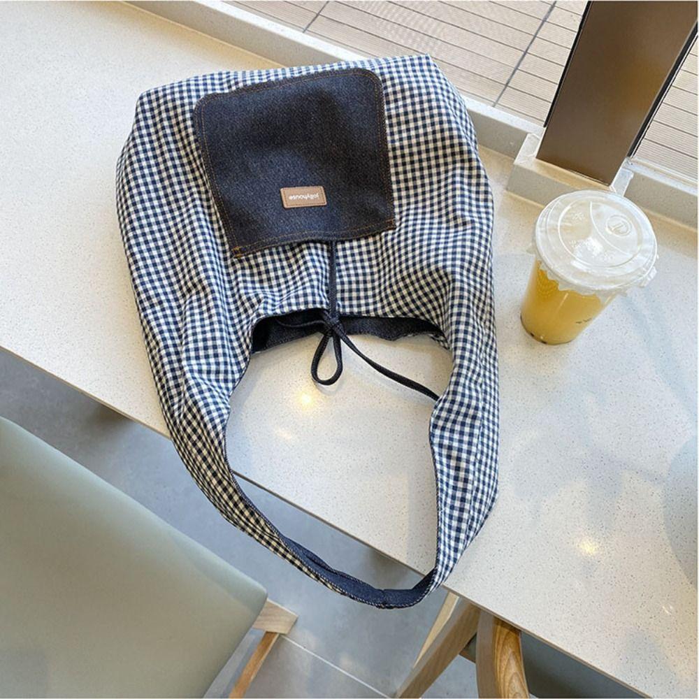 Korean Style Double Sided Plaid Denim Vest Bag Cloth Bohemian Messenger Bag  Women