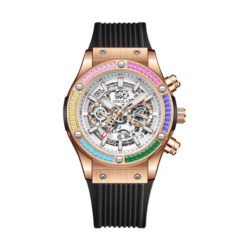 Fashion Top Brand New Rainbow Diamond Multifunctional Quartz Watch Men's Waterproof Tape Luminous Men's Wristwatch
