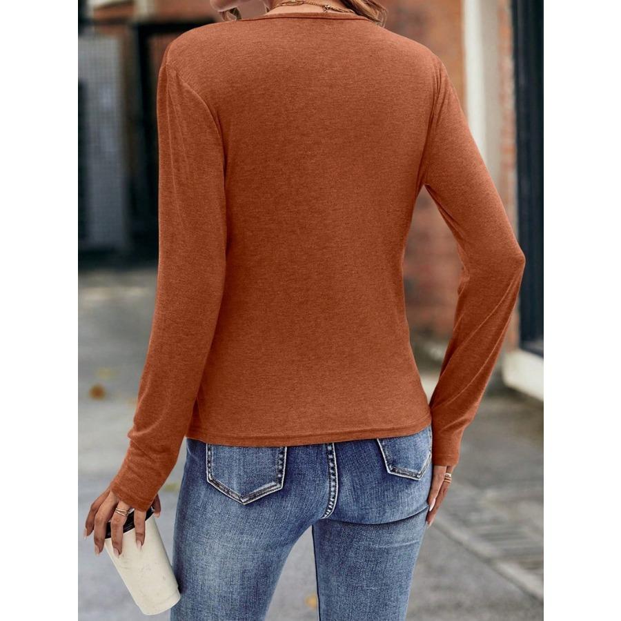 Women's Spring Autumn T Shirt Fashion Slim Fit Waist Pleated V-neck Fashion Elegant Women Top