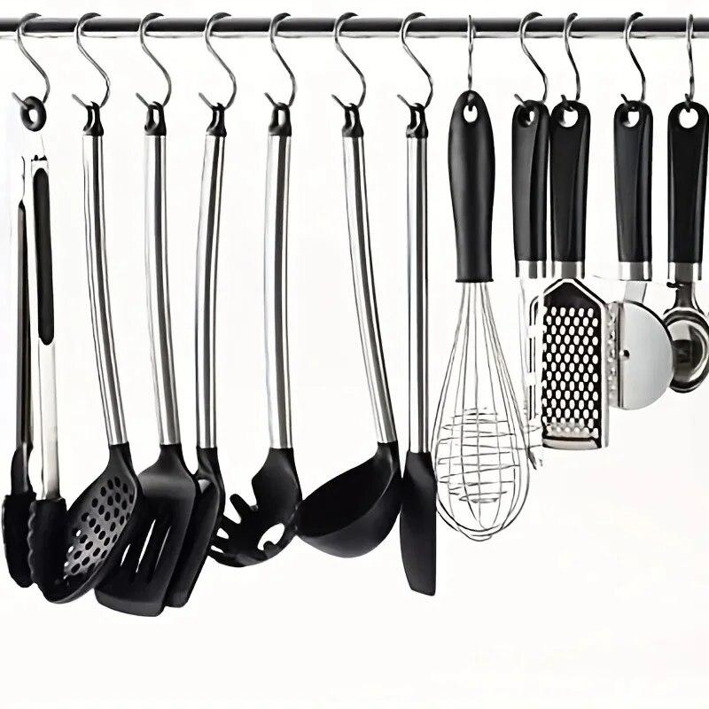 10pcs Stainless Steel S Shaped Hook Kitchen Bathroom Clothing Hooks Multi-functional Metal Hanging Hook