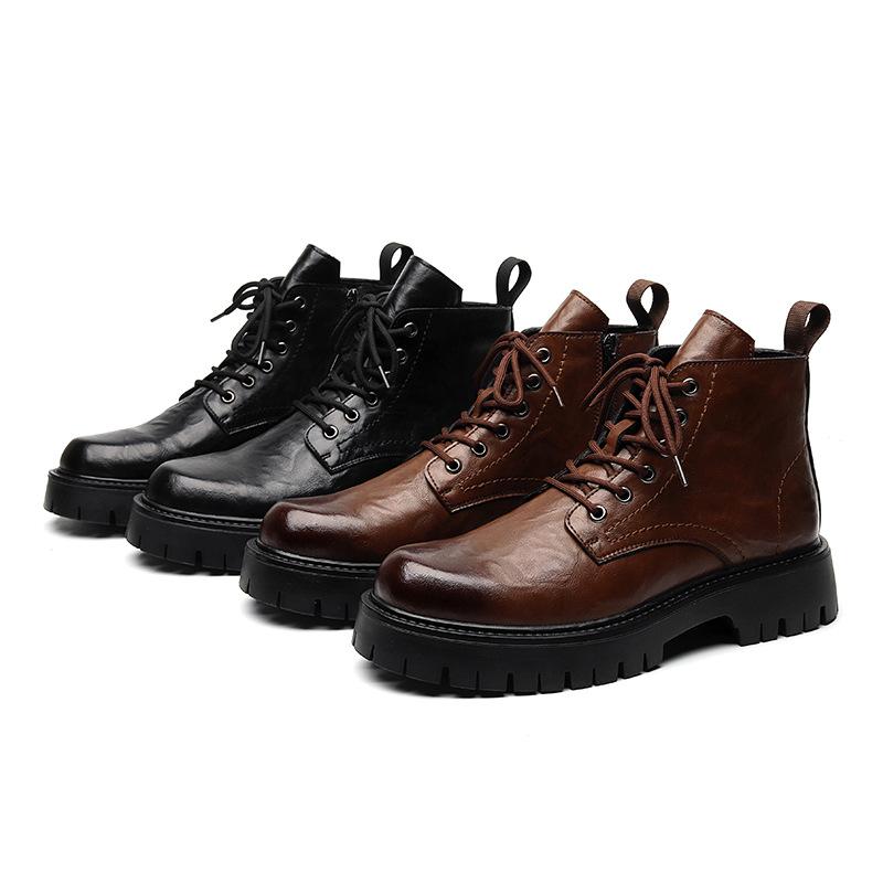 Martin Boots Men's Medium-top British Style High-top Leather Shoes Men's Boots Autumn and Winter Snow Boots Tooling Black Leather Boots 6575-T
