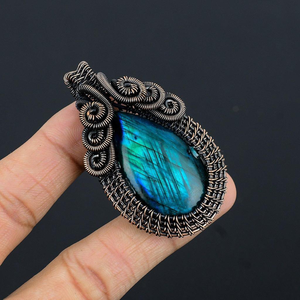 Neon Flash Labradorite 999 Copper Wire Wrapped  Pendant Handmade Gemstone Jewelry, Gifts For Wife Brand New Jewelry Pendant