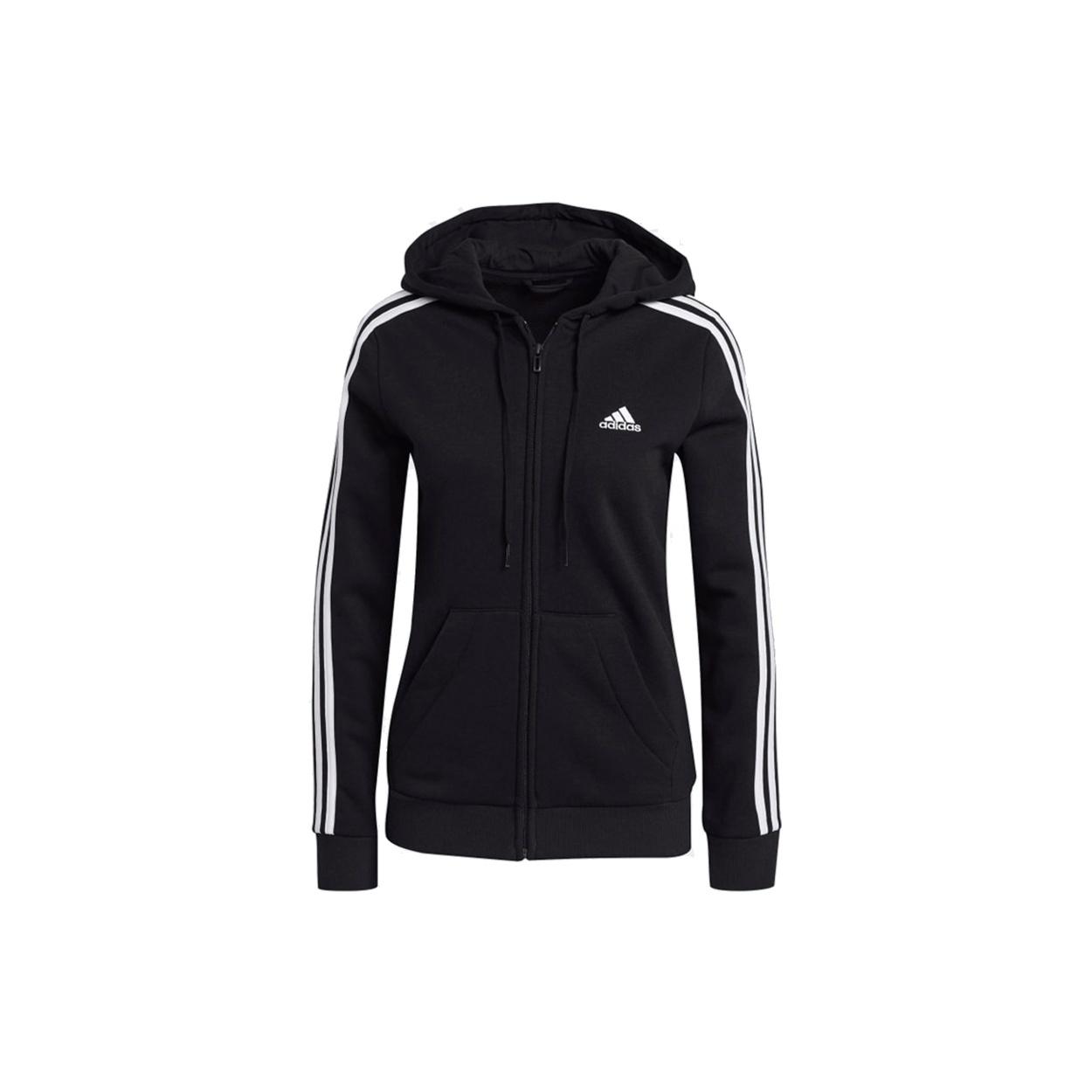 (WMNS) adidas Essentials Fleece 3-Stripes Full-Zip Hoodie Asia Sizing  Black White  Women s GM5567 S