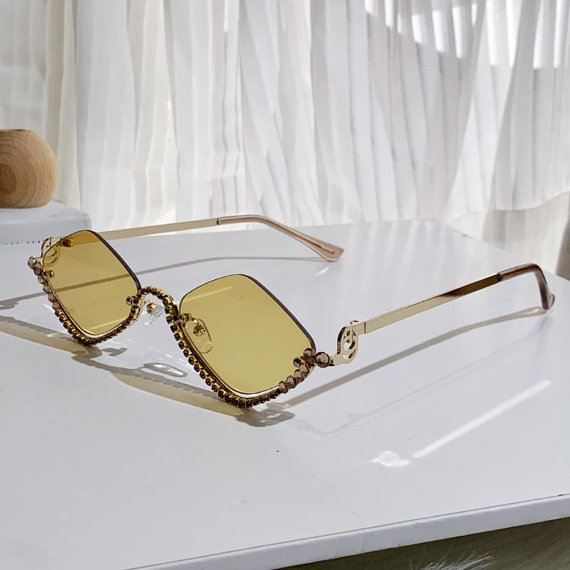 New Rhinestone Half Frame Sunglasses Exaggerated Color Diamond Glasses Sunglasses Women 90306-1