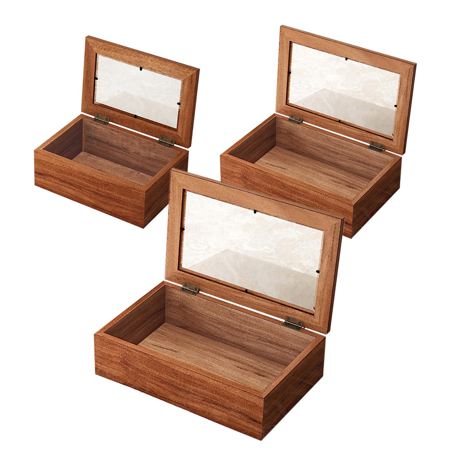 Wood Storage Box Versatile Jewelry Organizer Box Keepsake Gift Box Jewelry Case with Glass Lid for Sundries Collectibles Hobbies S