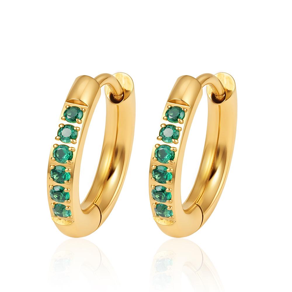 Round Stainless Steel Zircon Inlaid Earring Buckle for Women, Geometric 18K Plated Zircon Earrings