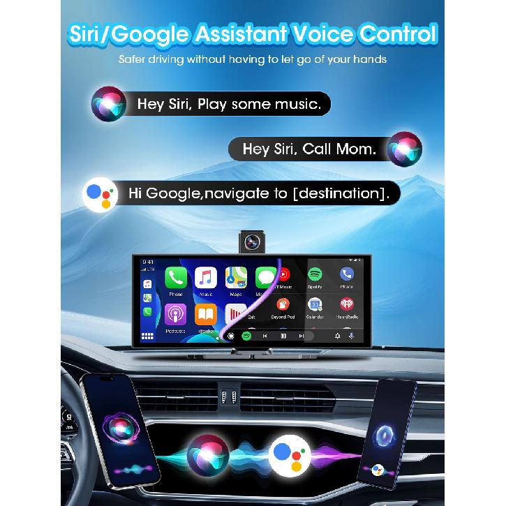 11.26 inch ADAS Car DVR 4K Dash cam Wireless Carplay Android Auto Bluetooth Dashboard Video Recorder Siri Voice Control FM AUX