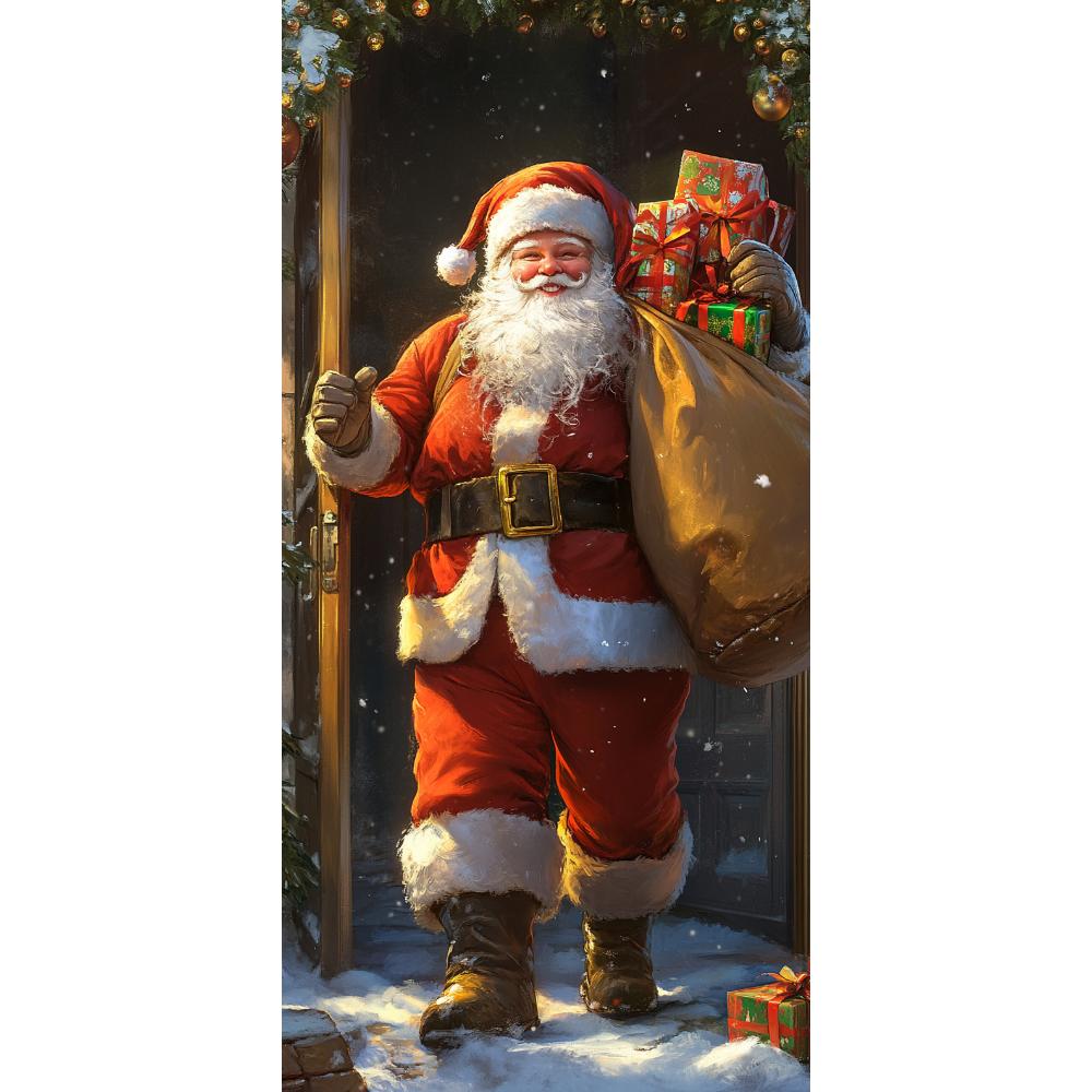 Merry Christmas Snowman Santa Claus Door Cover Banner Christmas Hanging Decor for Holiday Season Party