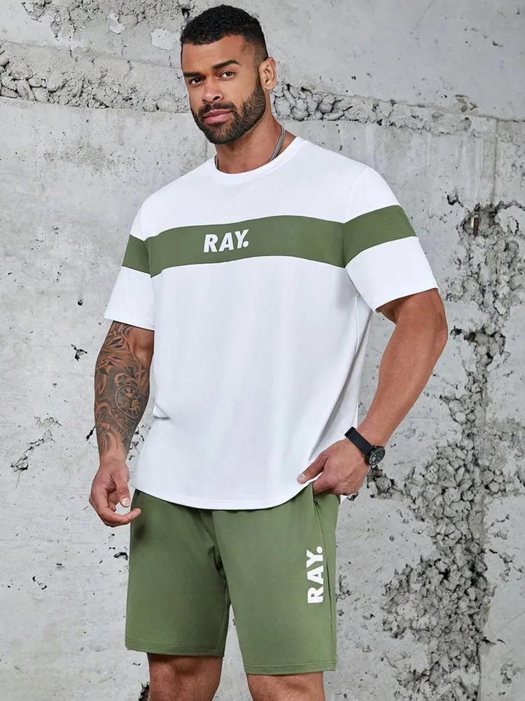 

Summer Men s Suit Short-sleeved Shorts Simple Fit Letter Print T-shirt With The Same Printed Shorts Two-piece Set L
