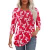 Women's Fashionable Casual Pleated Round Neck Casual Floral Print Seven Quarter Sleeved T-shirt Top