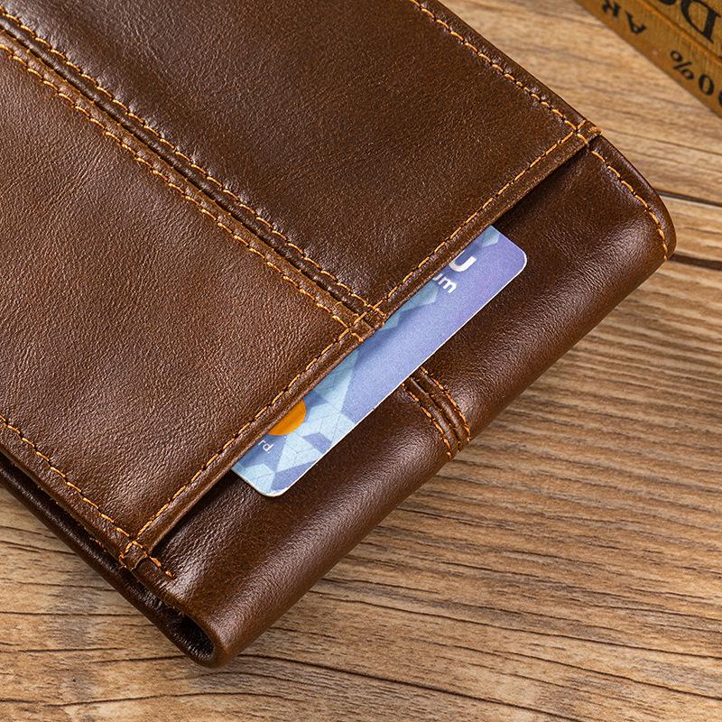 RFID Blocking Genuine Leather Men Wallet Bifold Short Purse Large Capacity Multi Card Slots Vintage Cowhide Pocket Money Bag