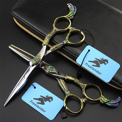 Sangelar 6" Top Grade JP440C Professional Hairdressing Scissors Gold Phenix Carve TB65 Hair Scissors Cutting Thinning